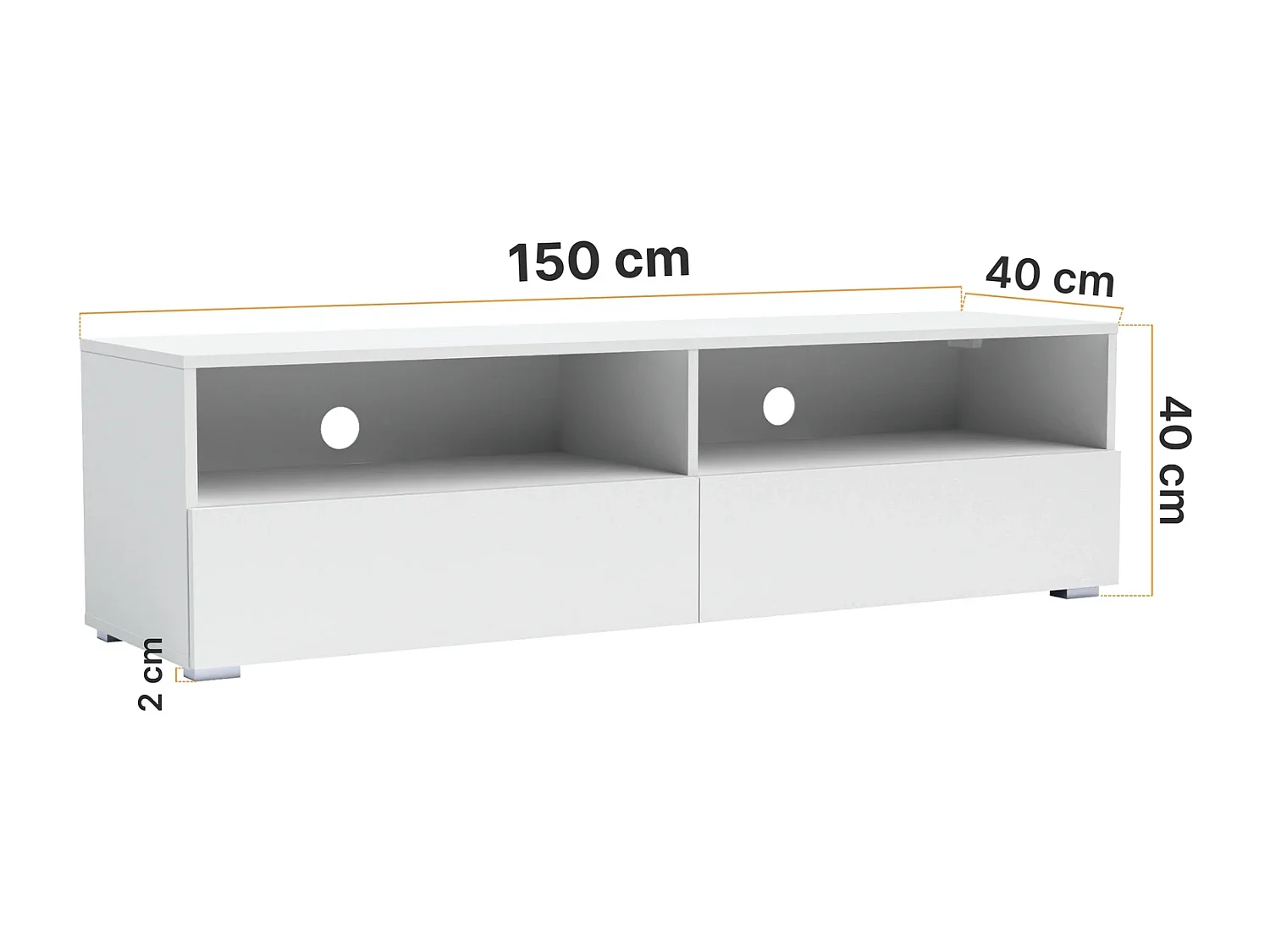 TV-meubel Tebris 150 cm - Mat Wit met Push to Open