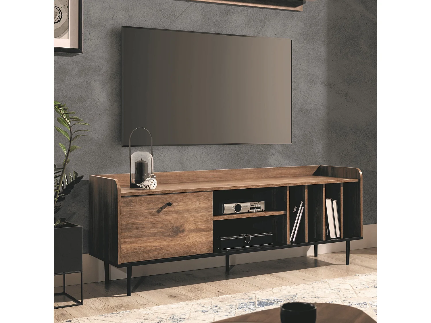 TV-Schrank Nero 150 cm - Fächer für Vinyls Brandy Castello