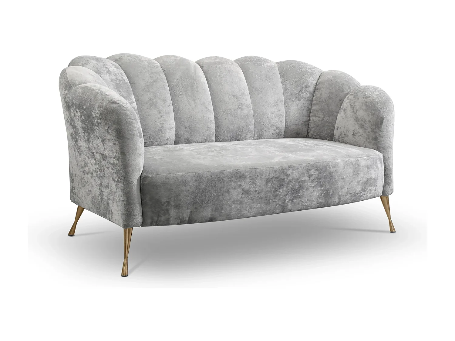Canapé 2 places Adria - velours gris platine pieds dorés