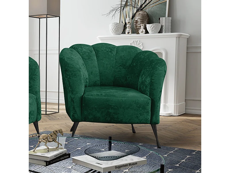Muschelsessel Adria - samt malachitgrün schwarze füße