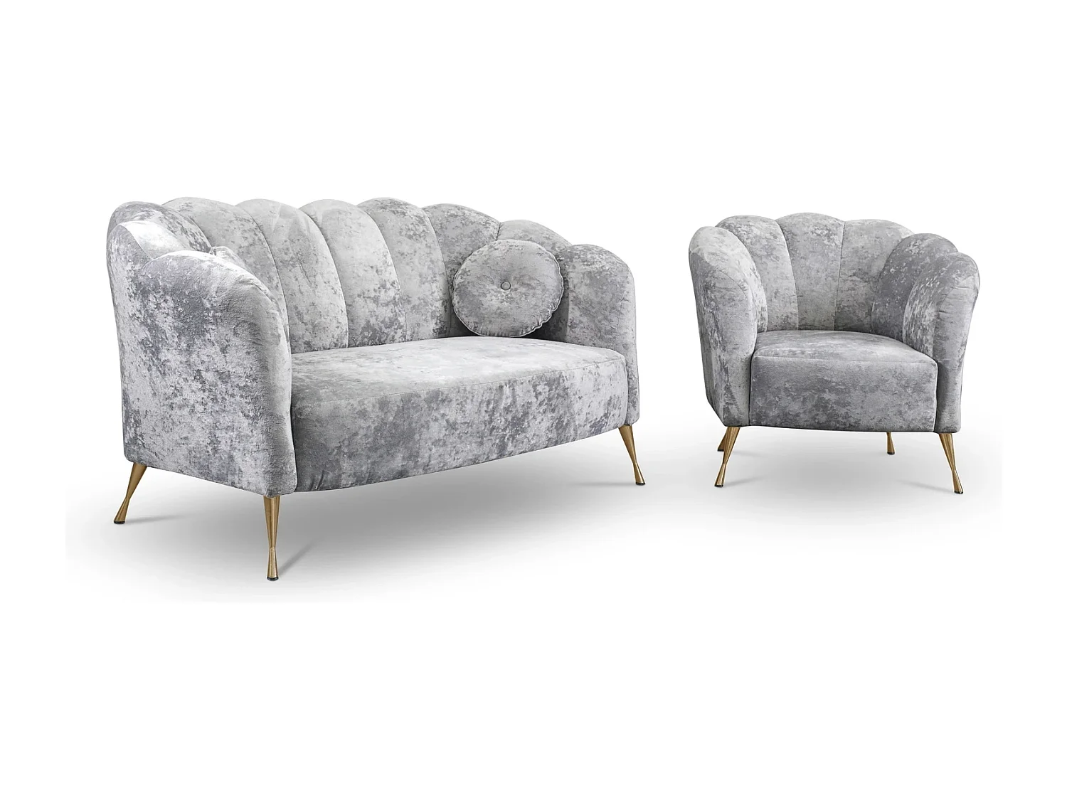 Zithoek 2+1 Adria - fluweel platinagrijs gouden poten