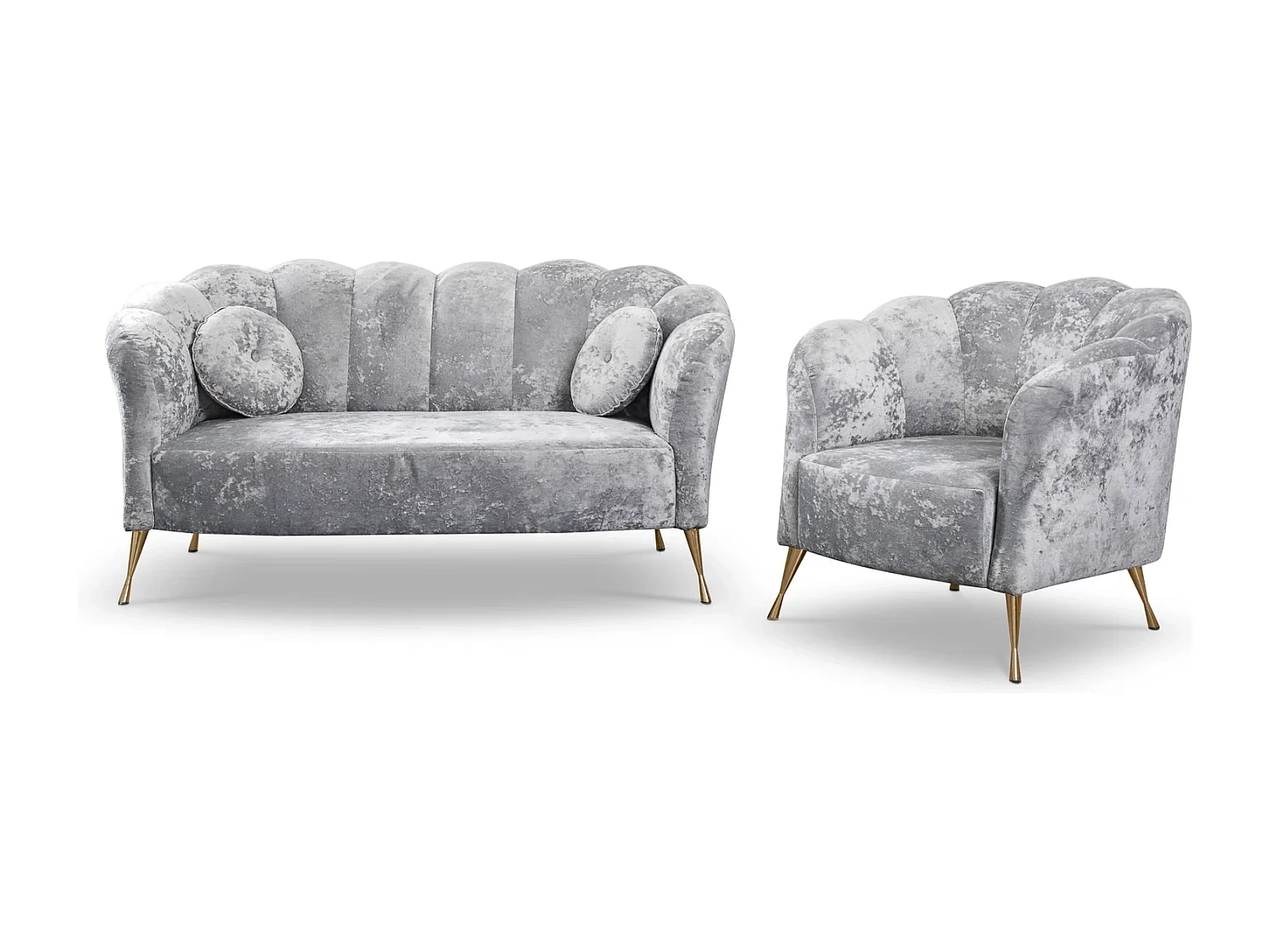 Zithoek 2+1 Adria - fluweel platinagrijs gouden poten