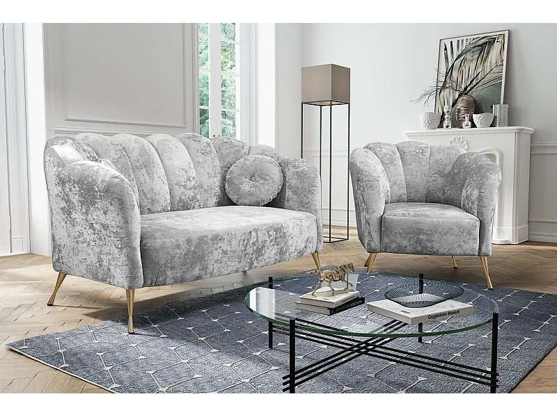 Zithoek 2+1 Adria - fluweel platinagrijs gouden poten