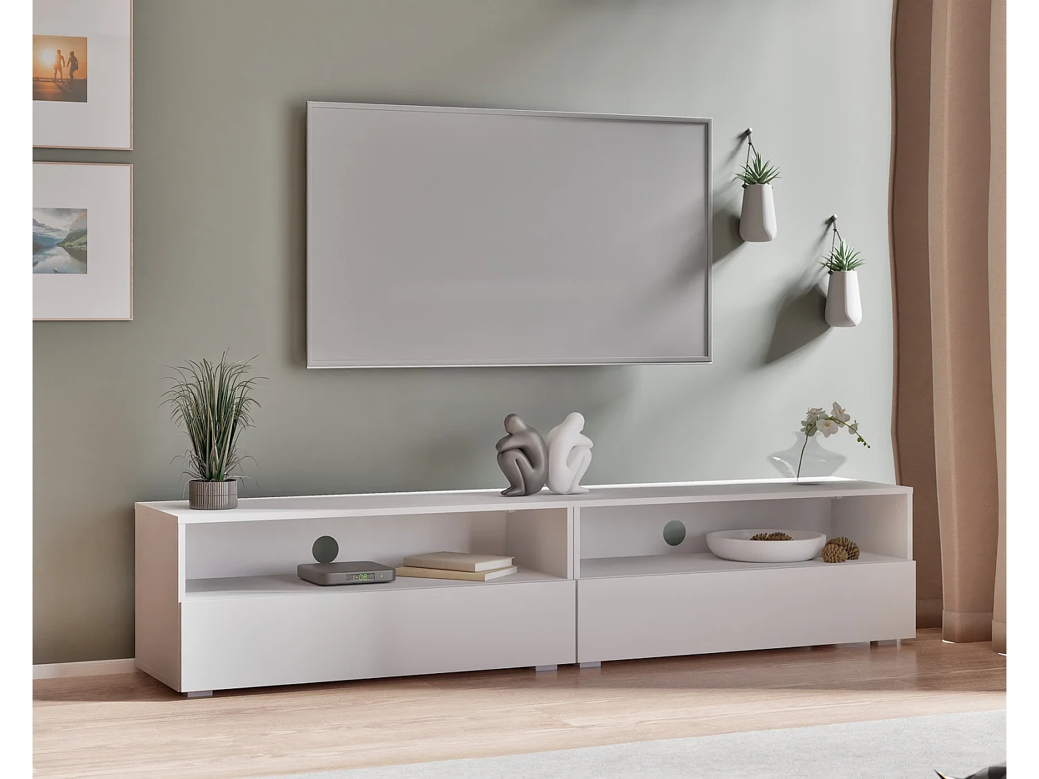 TV-meubel Tebris Dual 200 cm - Mat Wit (Set 2x100 cm)