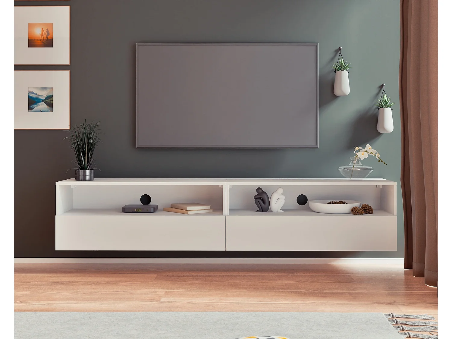 TV-meubel Tebris Dual 200 cm - Mat Wit (Set 2x100 cm)