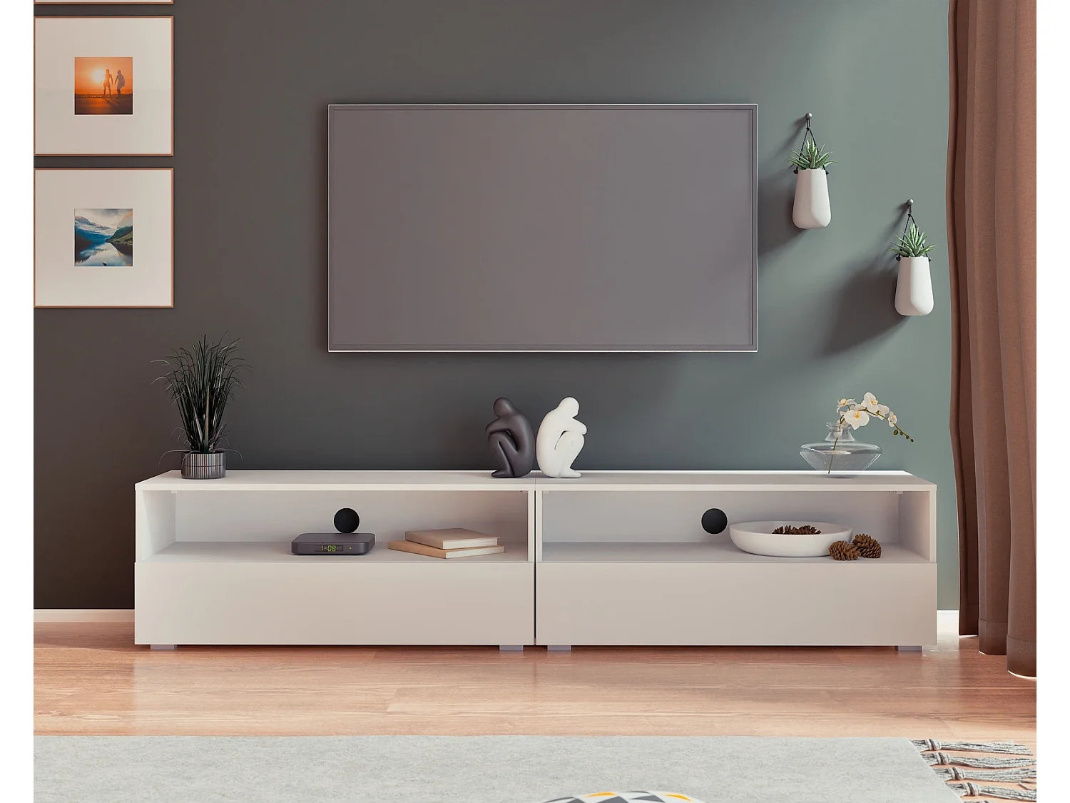 TV-meubel Tebris Dual 200 cm - Mat Wit (Set 2x100 cm)