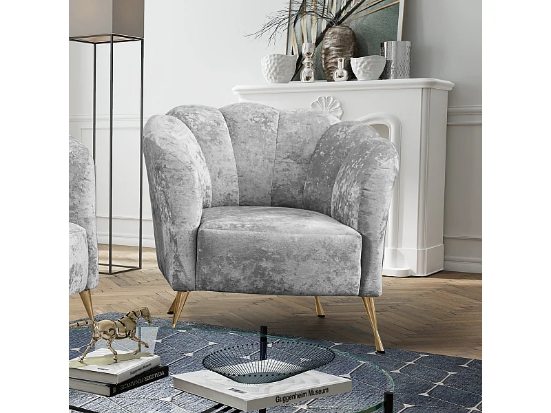 Muschelsessel Adria - samt platingrau goldene füße