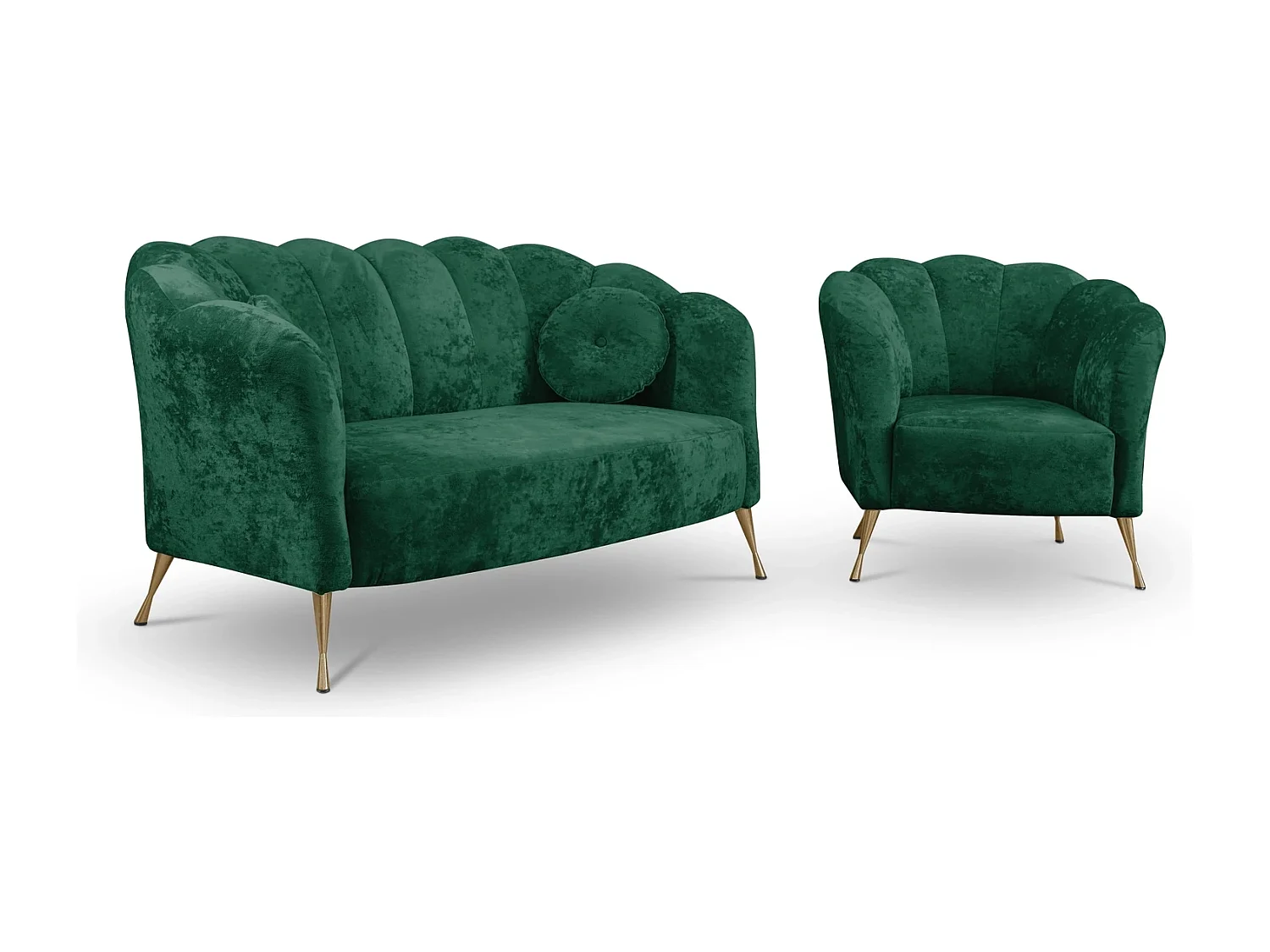 Ensemble salon 2+1 Adria - velours vert malachite pieds dorés