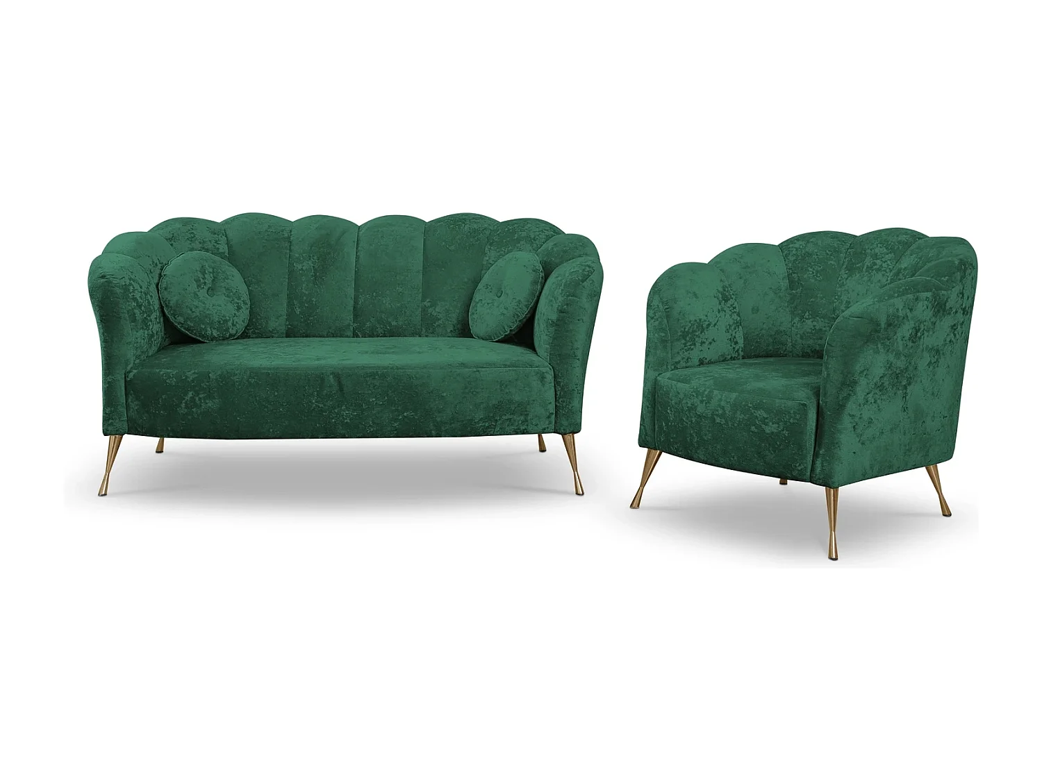 Ensemble salon 2+1 Adria - velours vert malachite pieds dorés