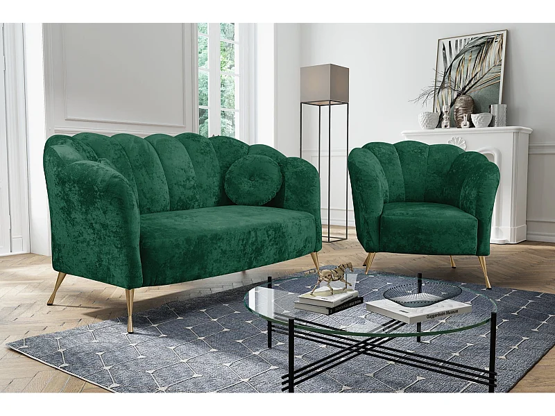 Ensemble salon 2+1 Adria - velours vert malachite pieds dorés