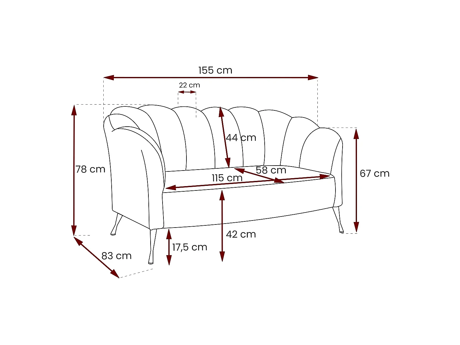 2-Sitzer Sofa Adria - samt marineblau goldene füße