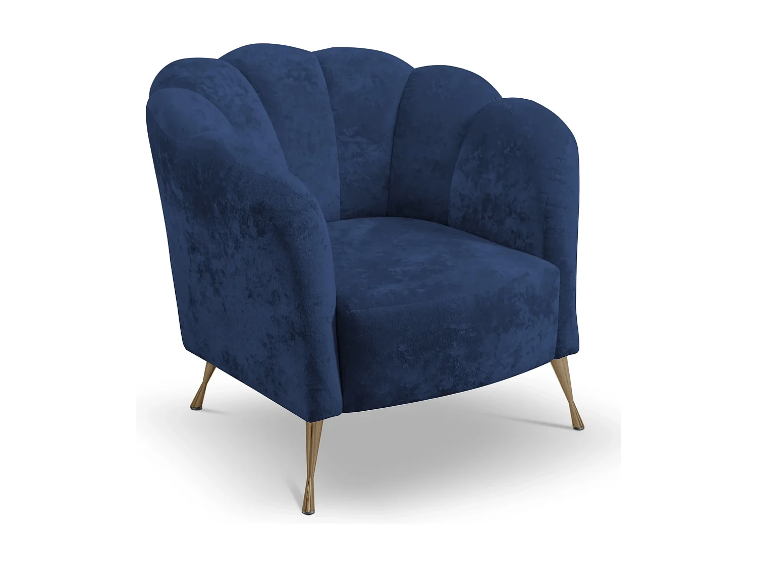 Fauteuil coquillage Adria - velours bleu marine pieds dorés
