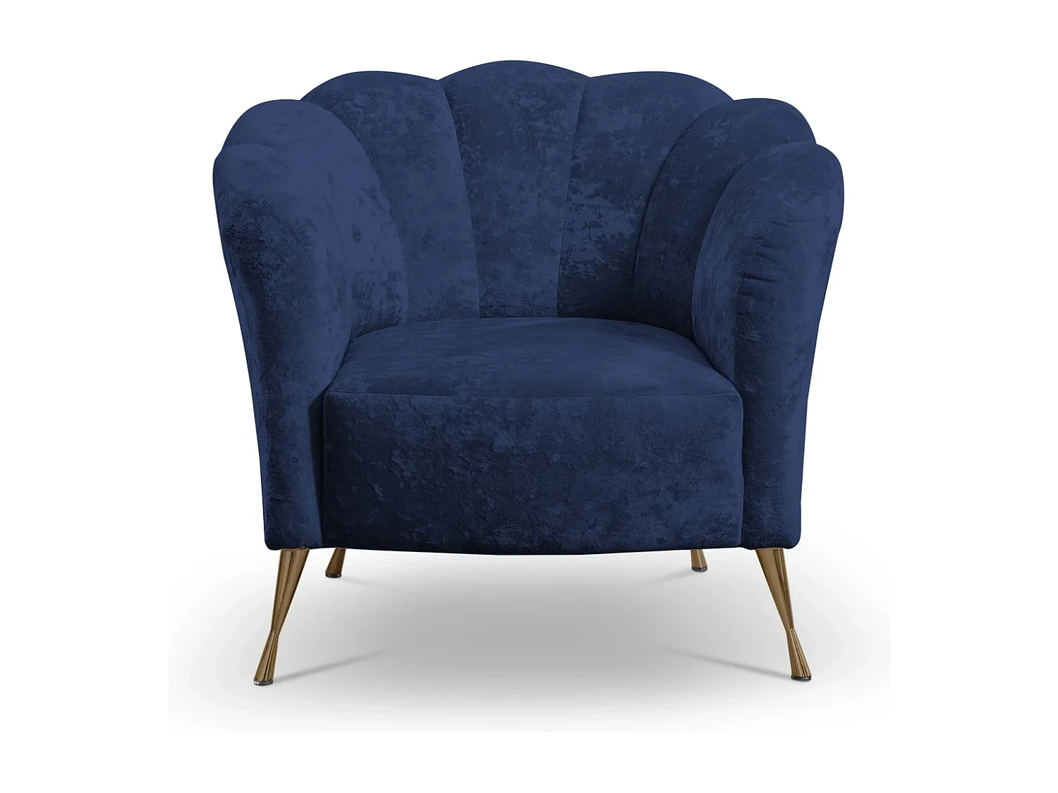 Fauteuil coquillage Adria - velours bleu marine pieds dorés