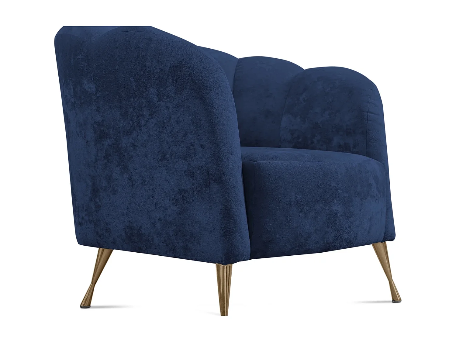 Fauteuil coquillage Adria - velours bleu marine pieds dorés