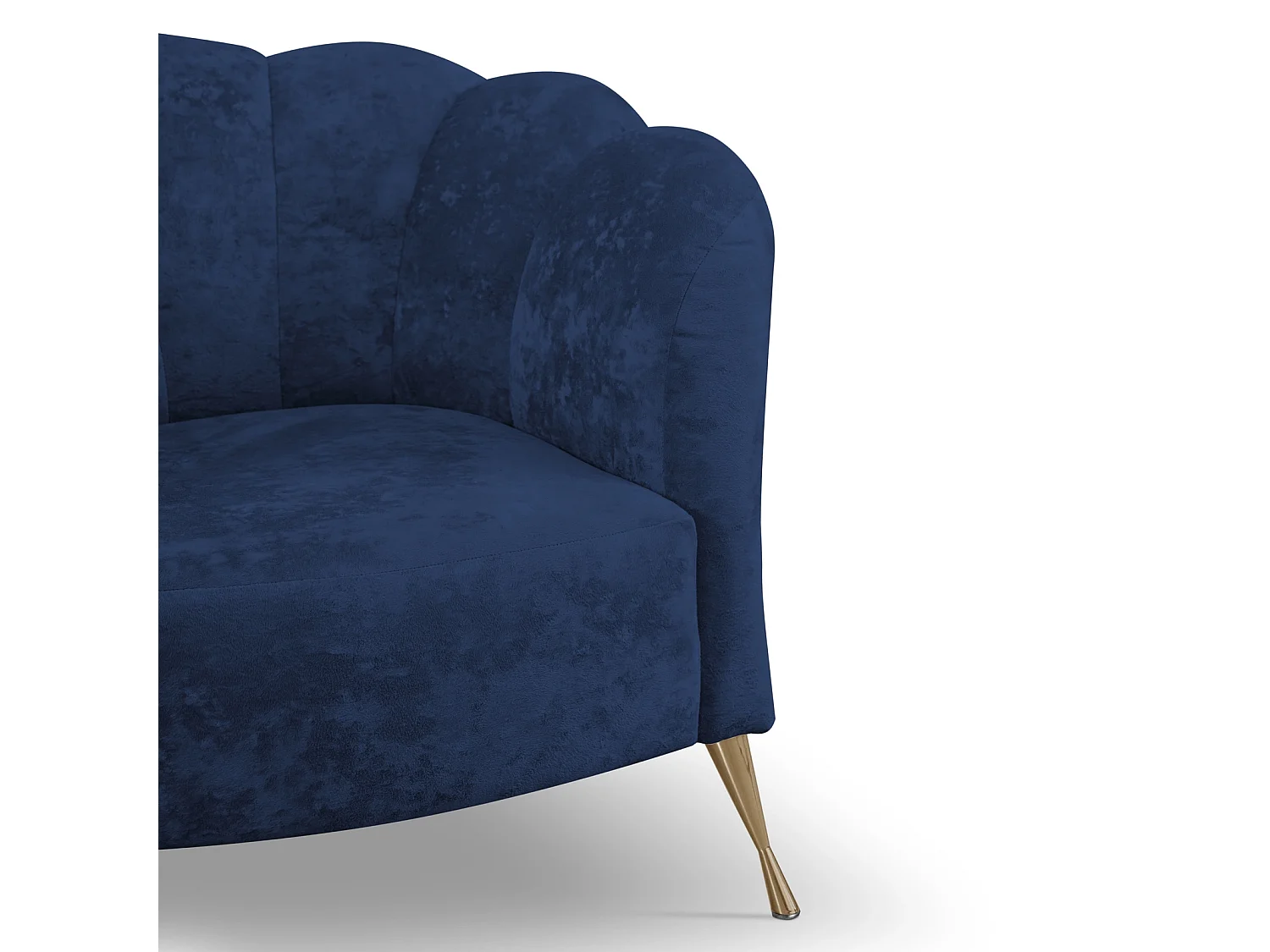 Fauteuil coquillage Adria - velours bleu marine pieds dorés