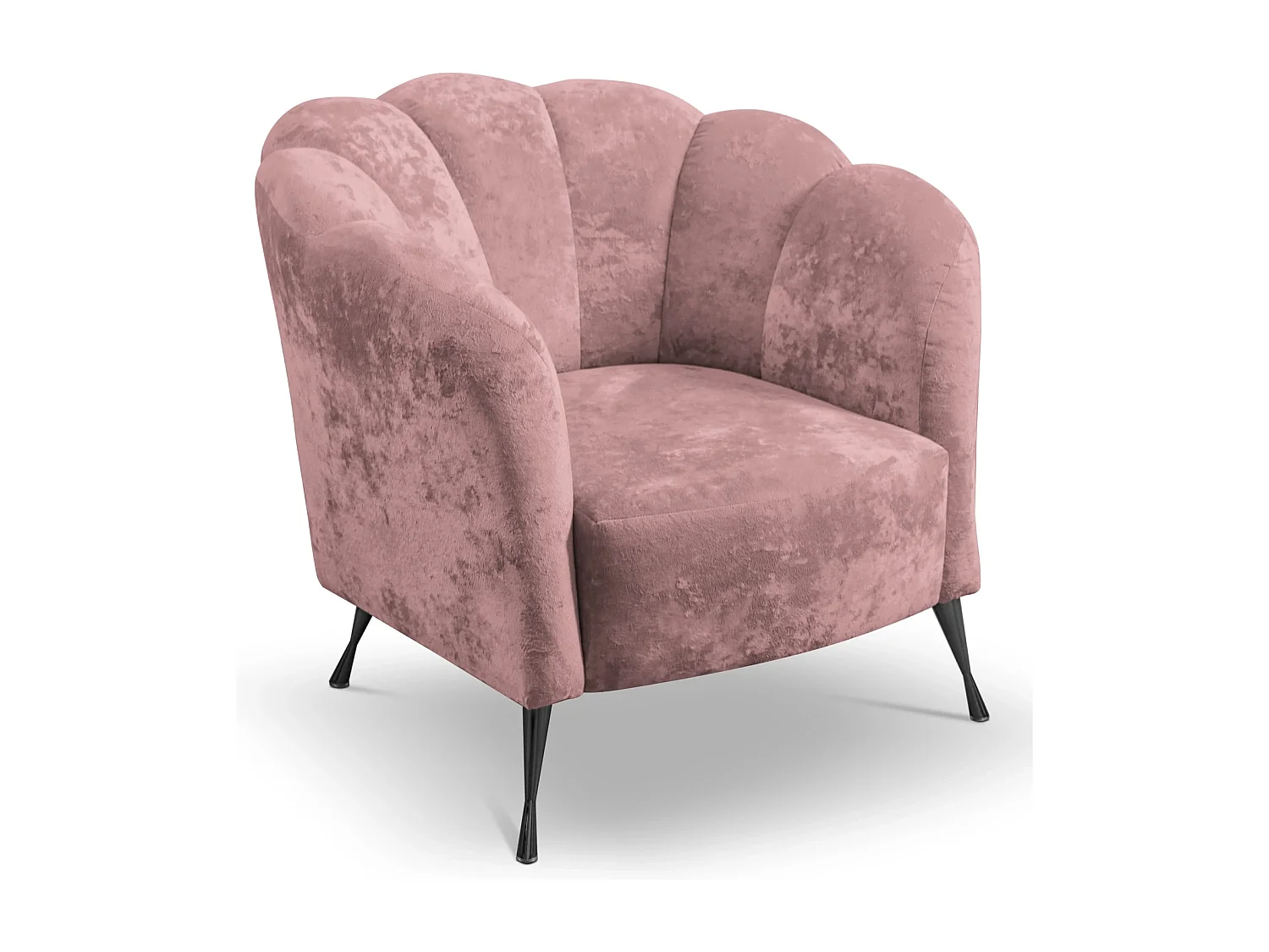 Fauteuil coquillage Adria - velours vieux rose pieds noirs