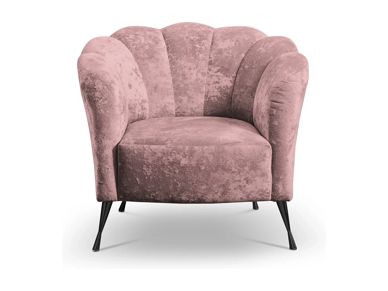 Fauteuil coquillage Adria - velours vieux rose pieds noirs