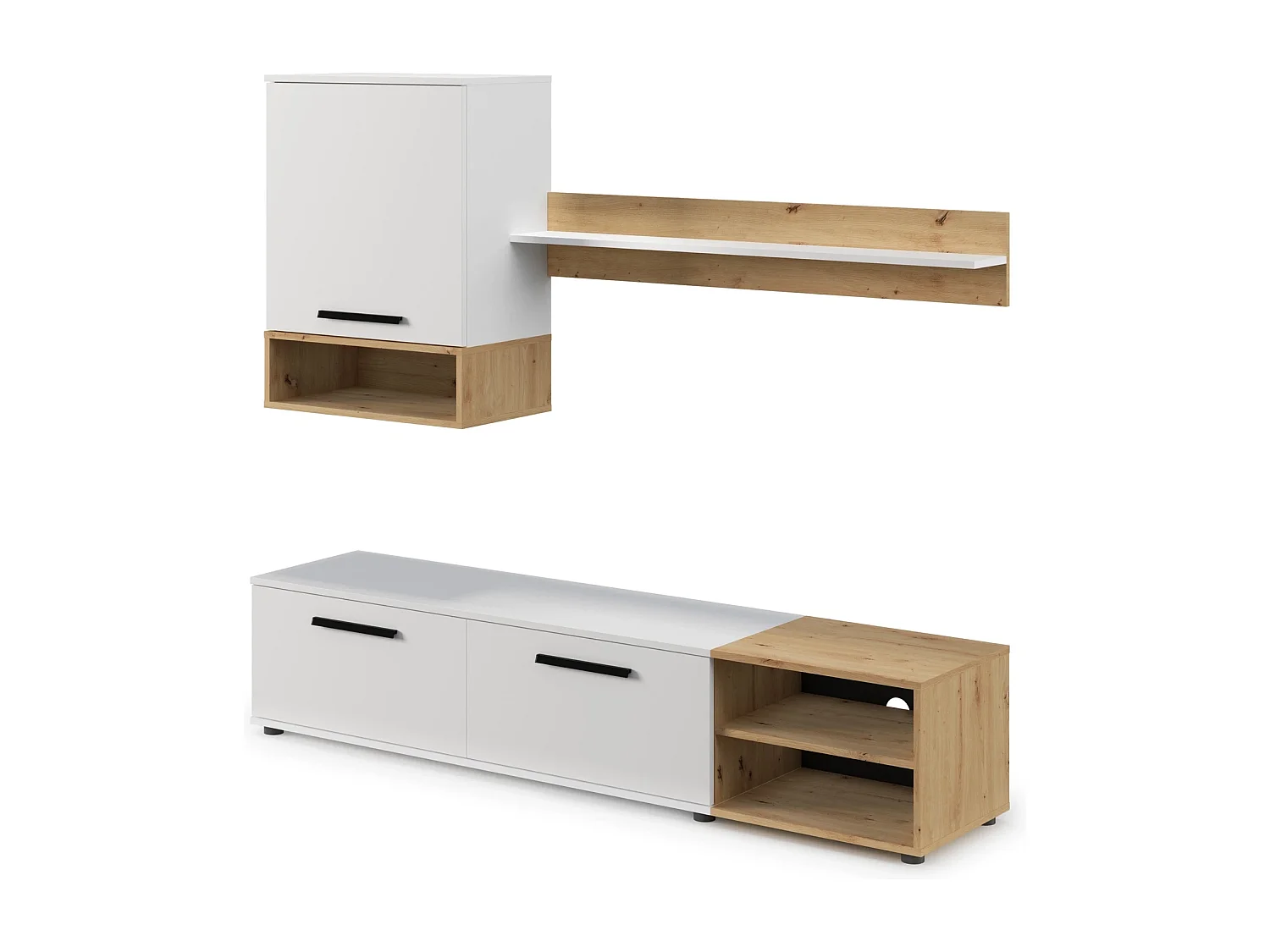 Ensemble mural TV Vento 180 cm - blanc mat et chêne artisan