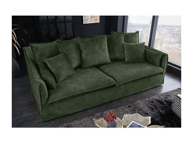 Canapé KALIA droit – Velours vert foncé – 3 places – Style contemporain