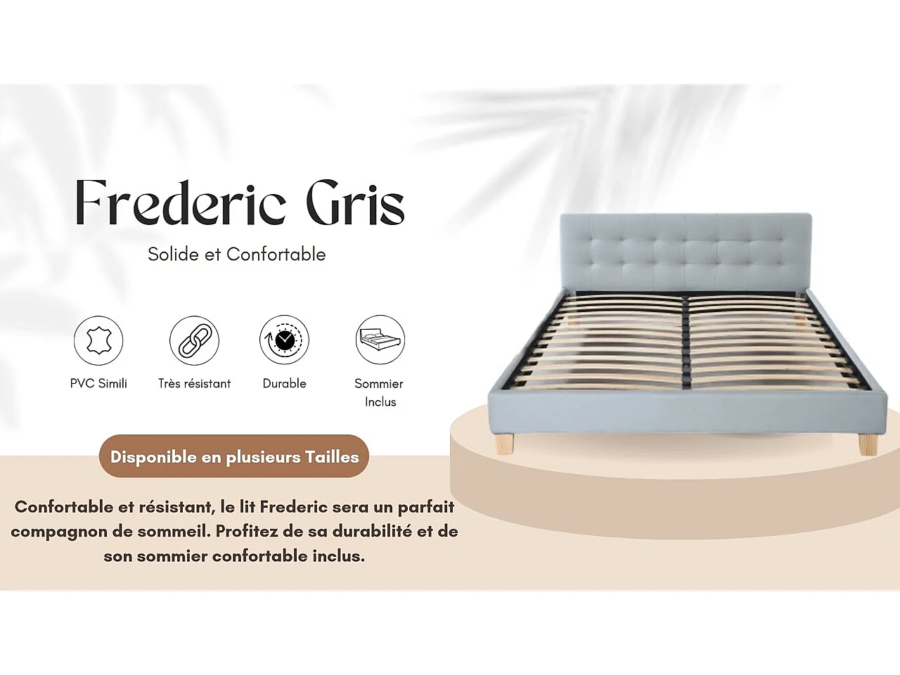 Lit 120x190 Solide et Confortable Tête de Lit Capitonnée NOIR Pieds 10 cm 13 Lattes Revêtement PVC Simili Facile d'entretien Montage Rapide et Facile LIT FREDER