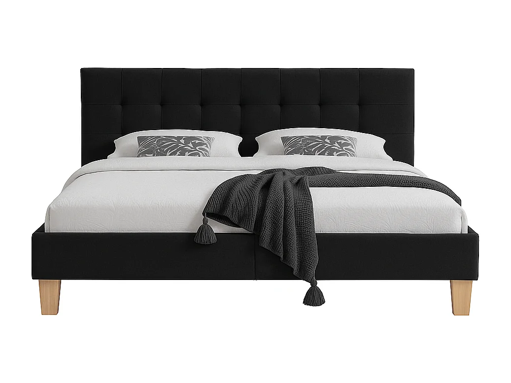 Lit 120x190 Solide et Confortable Tête de Lit Capitonnée NOIR Pieds 10 cm 13 Lattes Revêtement PVC Simili Facile d'entretien Montage Rapide et Facile LIT FREDER