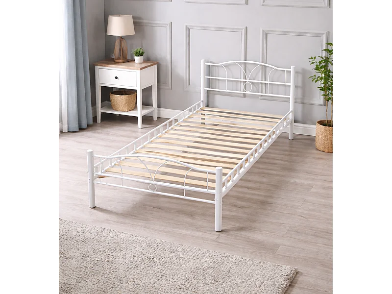 Lit Metal 90x200 - Adulte ou Enfant Couleur Noir - Solidité Renforcée - Épaisseur Métal 0.75 mm - Confort Optimal pour Usage Quotidien - LIT MIKE BLANC