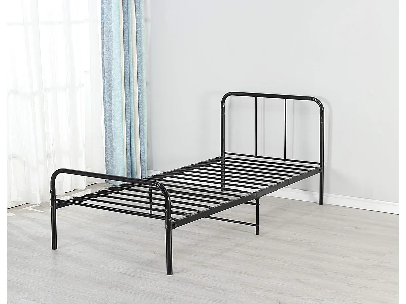 Lit Metal 140x190 - Design Élégant - Confort Optimal - Couleur Noir - Adulte ou Enfant - Sommier Solide - LIT MURIEL NOIR