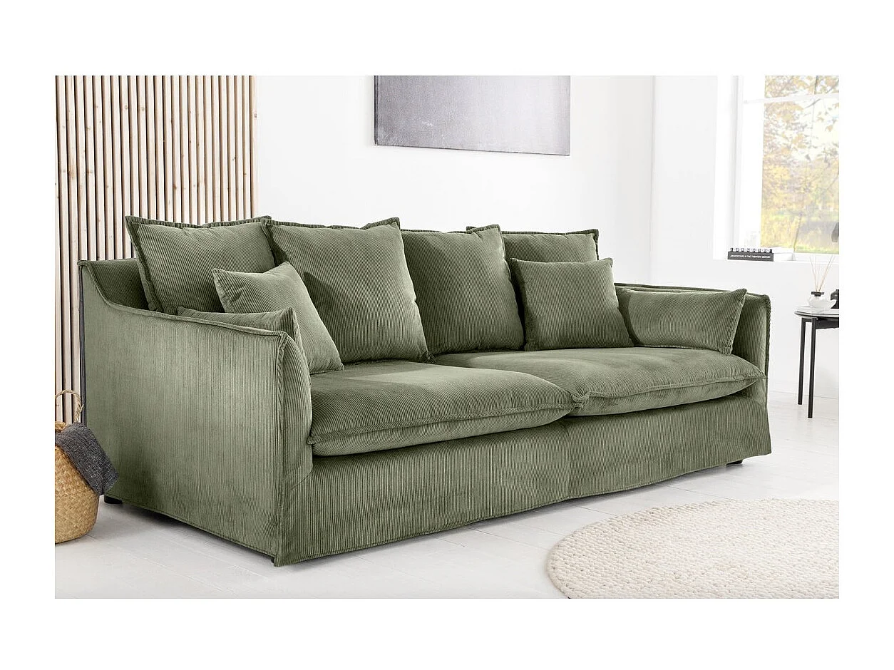 Canapé droit KALIA – Tissu côtelé vert foncé – 3 places – Style contemporain