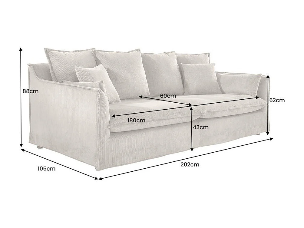 Canapé droit KALIA – Tissu côtelé vert foncé – 3 places – Style contemporain