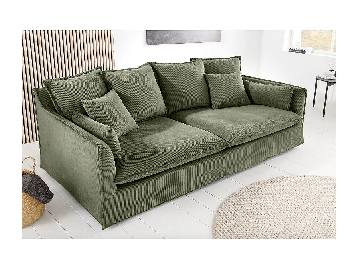 Canapé droit KALIA – Tissu côtelé vert foncé – 3 places – Style contemporain