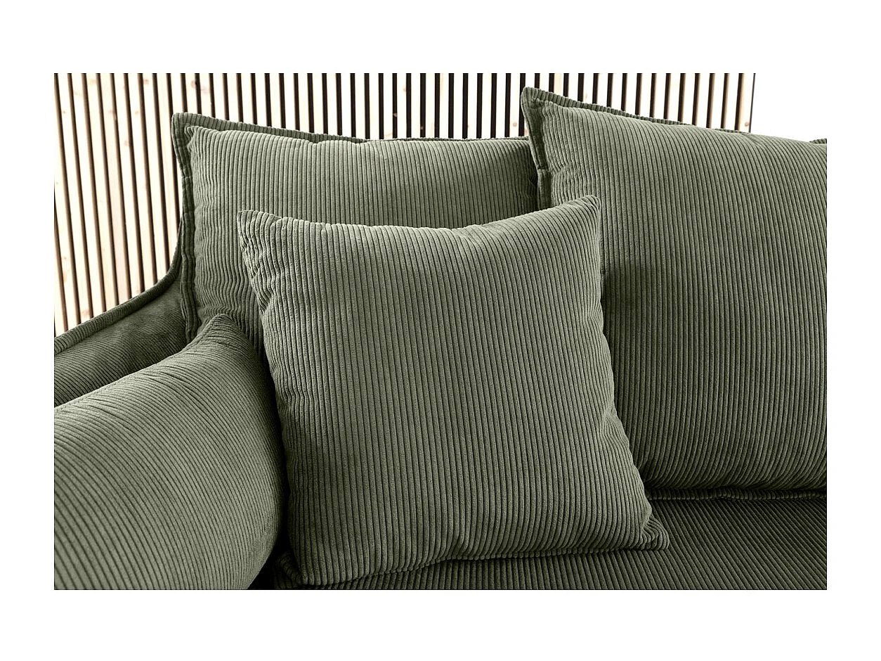 Canapé droit KALIA – Tissu côtelé vert foncé – 3 places – Style contemporain