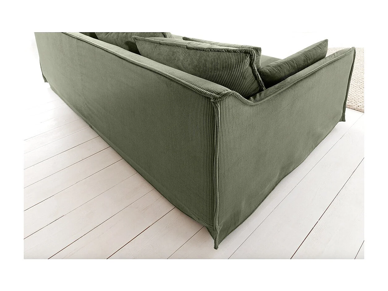 Canapé droit KALIA – Tissu côtelé vert foncé – 3 places – Style contemporain