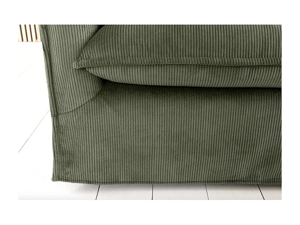 Canapé droit KALIA – Tissu côtelé vert foncé – 3 places – Style contemporain