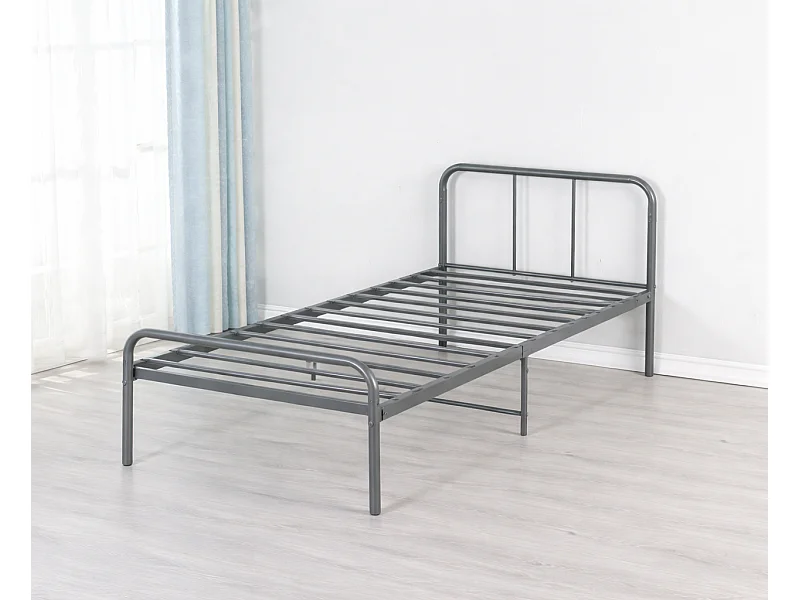 Lit Metal Moderne 140x190 - Adulte ou Enfant - Sommier Solide - Confort Optimal - Design Élégant - Couleur Noir - LIT MURIEL GRIS