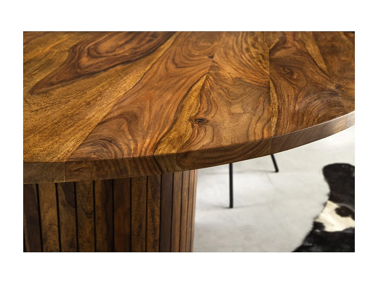 Table de salle à manger YONA ronde 140 cm – Table rustique en bois massif de sheesham