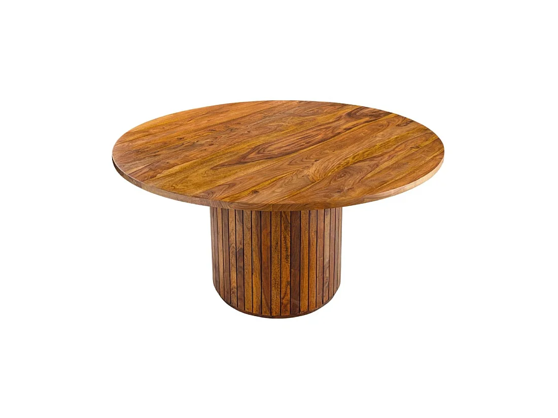 Mesa de comedor YONA redonda de 140 cm - Mesa rústica de madera maciza de sheesham