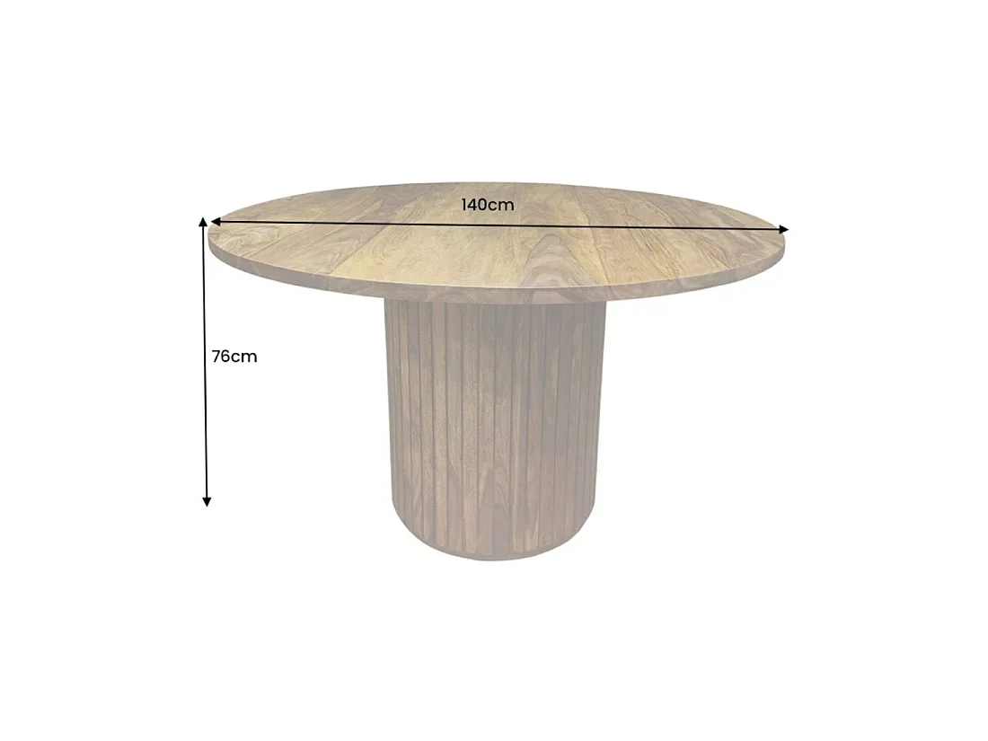 Mesa de comedor YONA redonda de 140 cm - Mesa rústica de madera maciza de sheesham