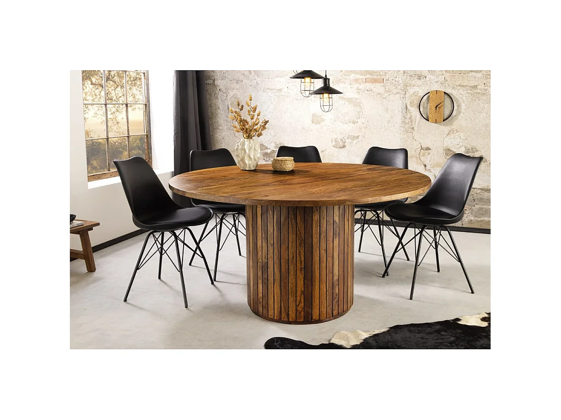 Mesa de comedor YONA redonda de 140 cm - Mesa rústica de madera maciza de sheesham