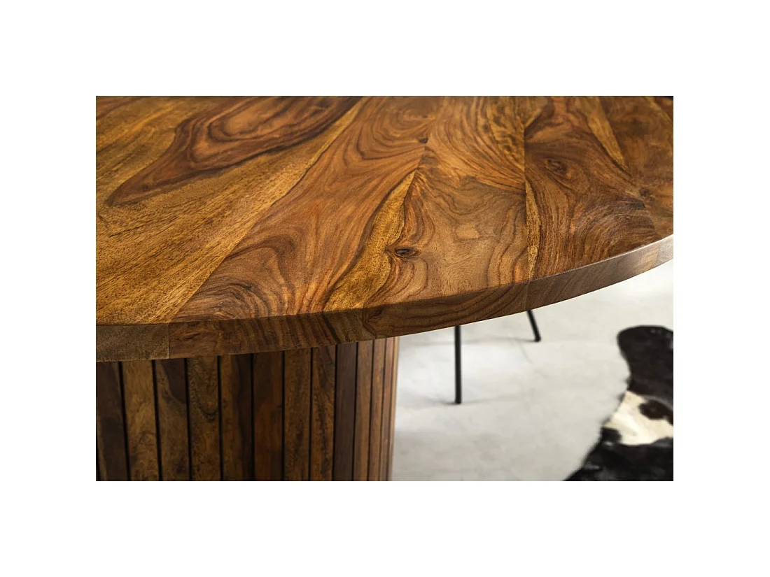 Mesa de comedor YONA redonda de 140 cm - Mesa rústica de madera maciza de sheesham