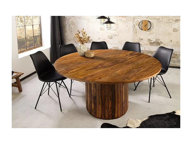 Table de salle à manger YONA ronde 140 cm – Table rustique en bois massif de sheesham