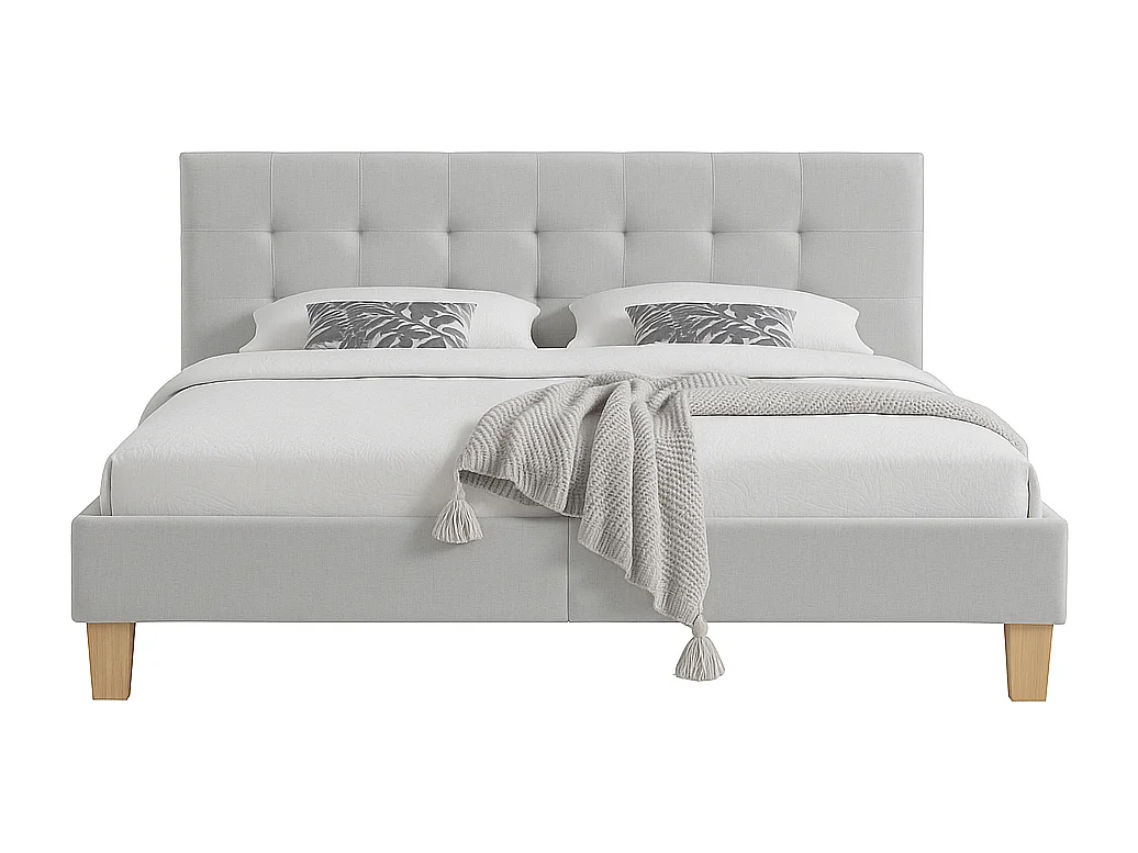 Lit 120x190 Confortable avec Sommier et Tête de Lit Capitonnée - Couleur GRIS - 13 Lattes - Revêtement PVC Simili - Montage Rapide et Facile - LIT FREDERIC GRIS