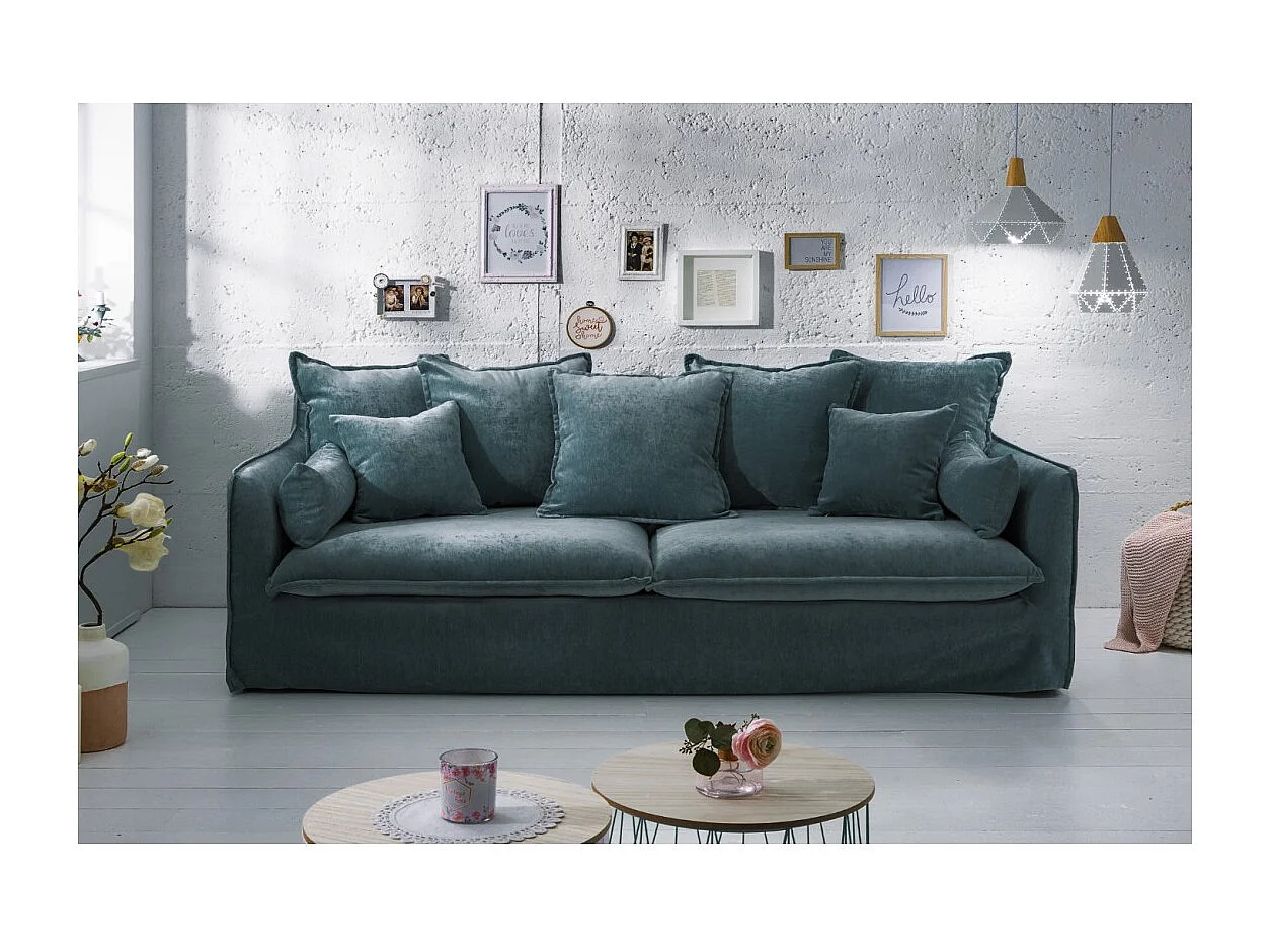 Canapé KALIA droit – Velours bleu canard – 3 places – Design contemporain