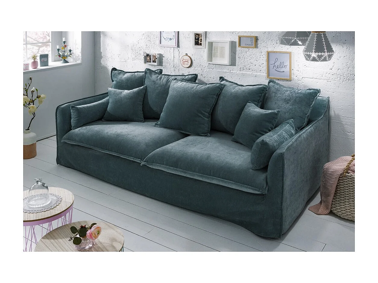 Canapé KALIA droit – Velours bleu canard – 3 places – Design contemporain