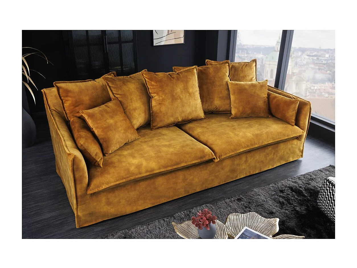 Canapé KALIA droit – Velours jaune moutarde – 3 places – Style contemporain