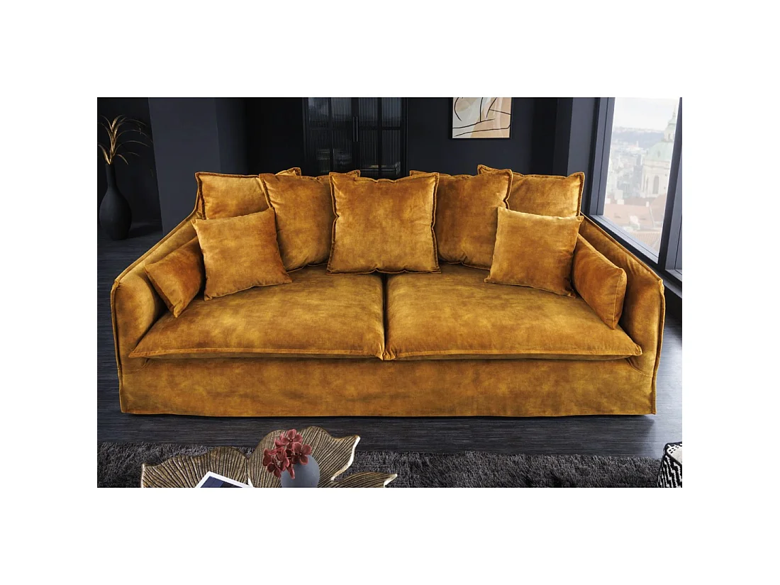 Divano KALIA destro – Velluto giallo senape – 3 posti – Stile contemporaneo