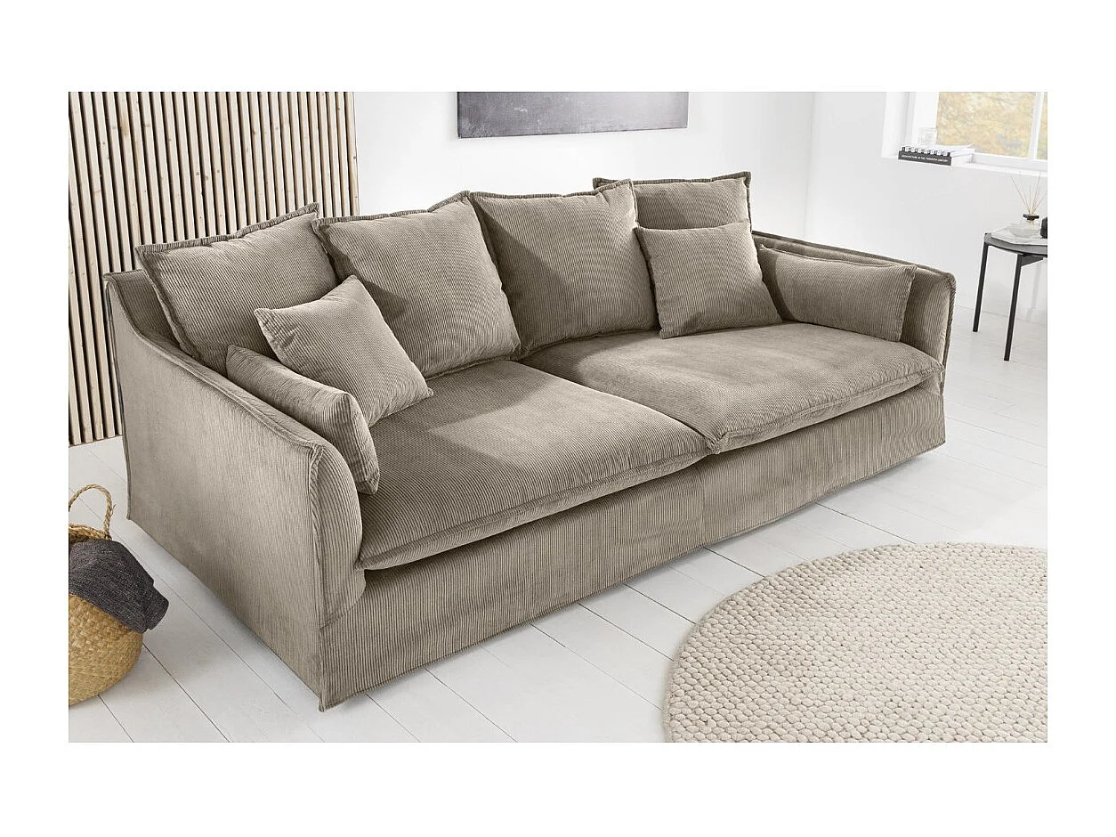 Canapé droit KALIA – Tissu côtelé beige gris – 3 places – Style contemporain