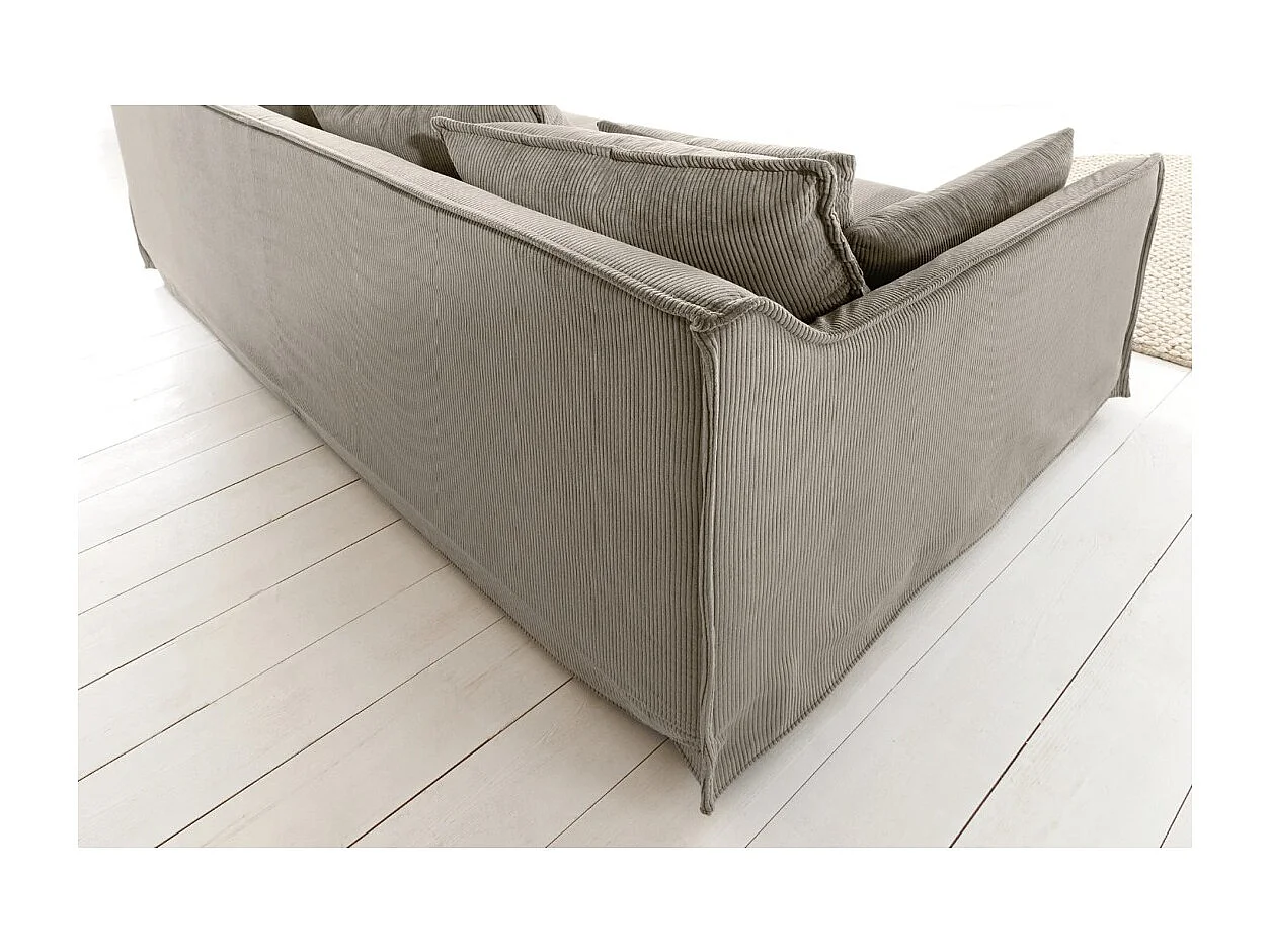 Canapé droit KALIA – Tissu côtelé beige gris – 3 places – Style contemporain