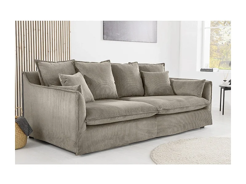 Canapé droit KALIA – Tissu côtelé beige gris – 3 places – Style contemporain