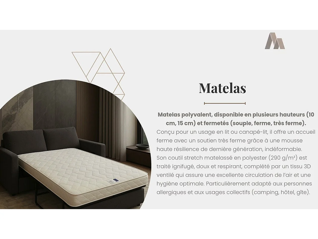 Matelas Hauteur 15 cm Soutien Ferme 120x190 Mousse rembourrage  100 % polesther - âme 100 % polyuréthane poli lattex Indéformable Tissu Strech trés résistant