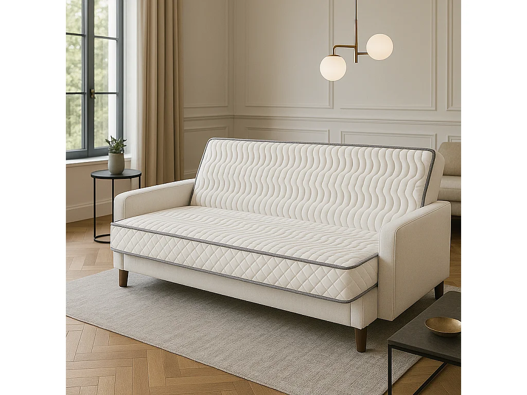 Matelas Ferme Pour tous Clic Clac 130x190 x 10 cm avec contact Mémoire de Forme sur Face Hiver - Découpe Assise 70 cm - 5 zones de Confort - Face été et  - Trés